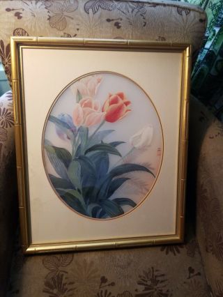 Hung - Chu Lee 1989 Water Color Flowers Signed Front And Rear