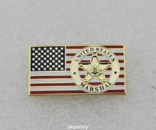 Us American Marshal Badge Pin On Flag Lapel Pin - Gold