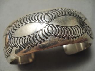 Quality Hand Tooled Vintage Navajo Sterling Silver Stamp Bracelet Old
