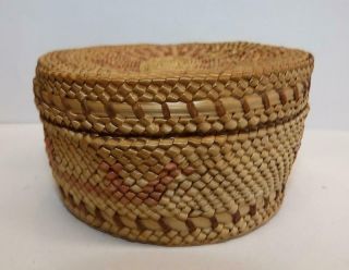 Early Makah Miniature Lidded Basket - 3 3/4 " Diameter -