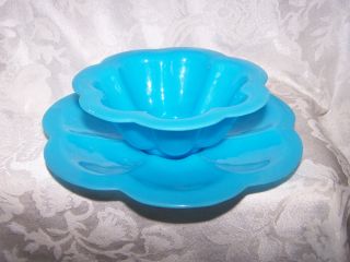Blue Lotus Shape Cup & Bowl Antique Chinese Republic Period Peking Glass