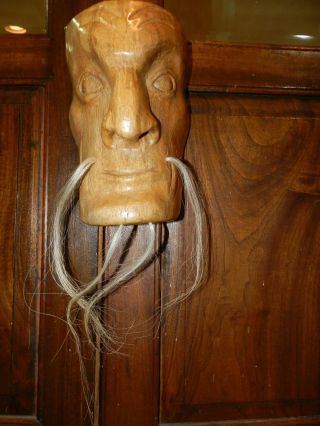 Northwest Coast First Nations Native Cedar Carved Man,  Mask,  W/whiskers,  Signed