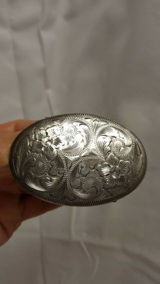 Vintage Vogt Sterling Silver Oval Hand Engraved Belt Buckle