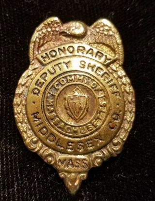 Obsolete Early Police Badge " Honorary Deputy Sheriff Middlesex Co.  Mass " No Pin