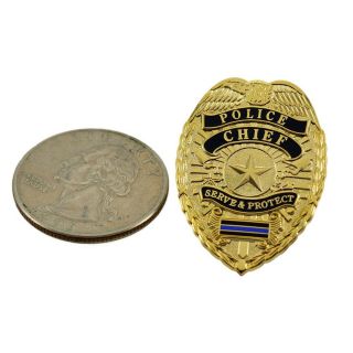 Police Chief Mini Badge Lapel Pin Gold Shield Thin Blue Line Blue Lives Matter