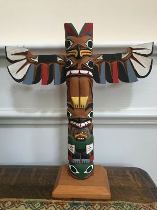 Vintage Pacific Northwest Native American Carved Totem Pole 13 " By H.  Rudick