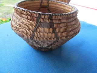 Old Woven Native American Indian Basket Browns 6 " H Top D 6 1/2 " Apache,  N Cal?
