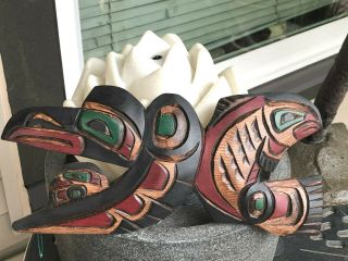 Northwest Coast Native Art Raven Salmon Carving Plaque