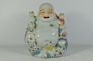 Fine Old China Chinese Famille Rose Porcelain Happy Buddha Statue Scholar Art