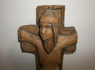 Antique Mexican Carved Wood Folk Art SANTO JESUS On Cross 2
