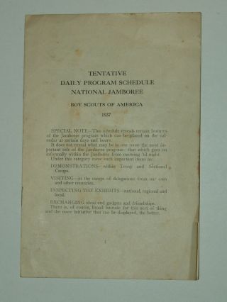 1937 National Jamboree Tentative Daily Program Schedule -
