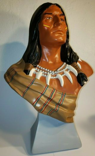 Vintage Indian Native American Hand Painted Chalk Plaster Bust Cigar Store 17 "