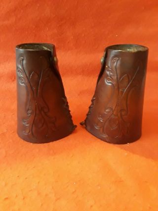 Old Antique Vintage Western Leather Cowboy Cuffs With Silver Plated Brass Snaps