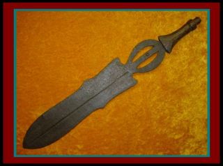 Unique Antique African Ikula Gabon Cameroon Hand Forged Iron Sword W/wood Handle
