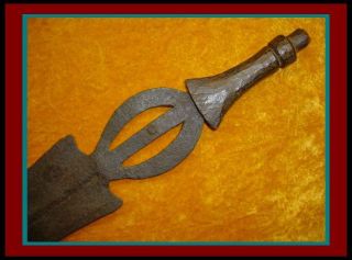 Unique ANTIQUE AFRICAN IKULA Gabon Cameroon Hand Forged IRON SWORD w/Wood Handle 3
