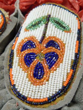 Vintage Canada Cree Indian Beaded Moccasins - C.  1930 - Floral On Thick Hide