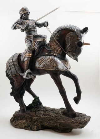 Large Medieval Centurion Knight On Heavy Horse Calvary Statue Colored Handpaint