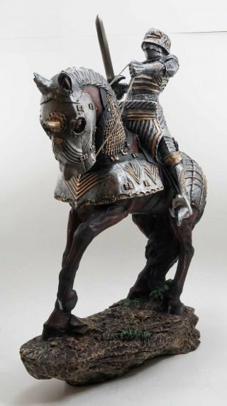 Large Medieval Centurion Knight on Heavy Horse Calvary Statue Colored Handpaint 3