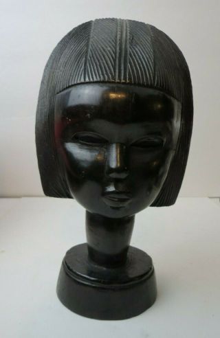Estate Vintage Hand Carved Ebony Ironwood African Girl Wood Statue Sculpture