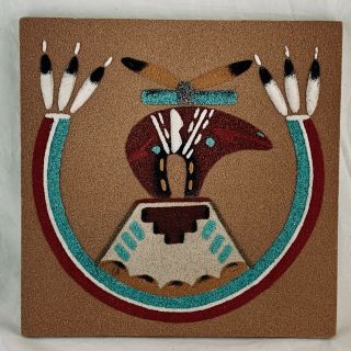 Navajo Native American Indian Sand Painting 9 " Fetish Bear Rainbow Toledo Artist