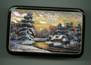 Russian Lacquer Box.  The Frozen River.  Hand Painted.