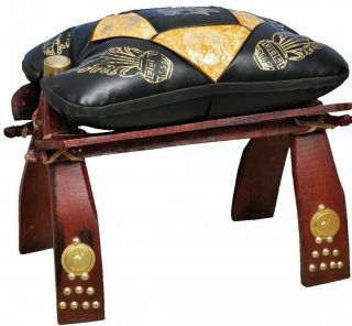 Vintage Egyptian Camel Saddle Leather Wood Foot Stool Ottoman Chair Decor