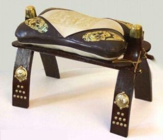 Vintage Egyptian Camel Saddle Leather Wood Foot Stool Ottoman Chair Decor 2