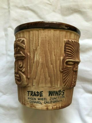 Vintage Trade Winds Oxnard California 3 Face Tiki Bucket Mug Mask Wagon Wheel