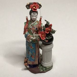 Shiwan Chinese Porcelain Figurine Ceramic Lady With Flowers Exquisite