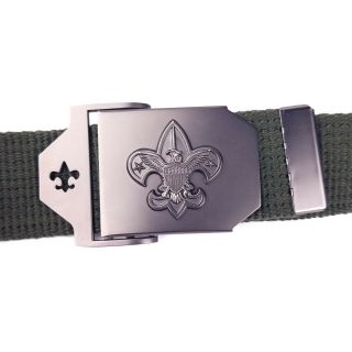 Boy Scouts Of America Green Web Belt With Black Metal Logo Buckle Sz M/l
