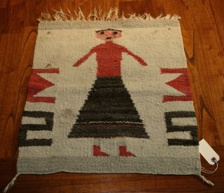 Older Authentic Navajo Single Figure Mat,  Sampler Rug Or Blanket 18.  5 " X 20 " H
