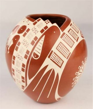Mata Ortiz Pottery Angel Amaya Rounded Pot Brown Clay Mexican Fine Folk Art