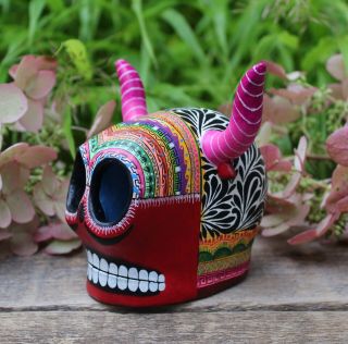 Demon Sugar Skull Handmade & Painted Day Of The Dead Puebla Mexican Folk Art