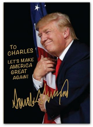 Personalized President Donald Trump Autographed 5x7 Photo - Frame Hug Flag Maga