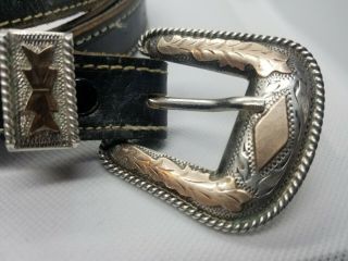 Mexico 925 Sterling Silver 10k Gold Ranger Cowboy Western Belt and Buckle 2