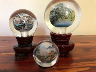 Reverse Hand Painted Glass Sphere Li Bien Paperweight Globes Great Wall Of China 2