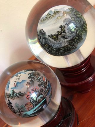 Reverse Hand Painted Glass Sphere Li Bien Paperweight Globes Great Wall Of China 3