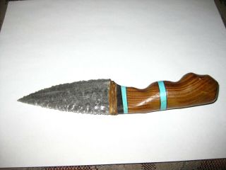 Native American Styled Knife Gray Obsidian Blade Oak Handle 8 "
