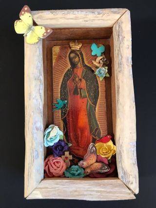 Mexican Folk Art Nicho Virgen De Guadalupe Virgin Mary Saguaro Ribs Altar