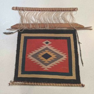 Wonderful Early Navajo Collectible Germantown Sampler Weaving Textile On Loom