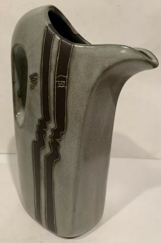 Pitcher Carafe 10.  5” Modern Abstract Faces Glazed Ceramic DESIGN BY MARA Mexico 2