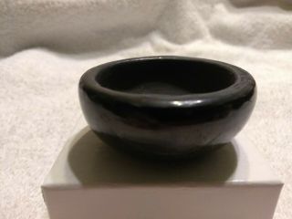 Signed Blue Corn Miniature San Ildefonso Polished Black Pottery Bowl