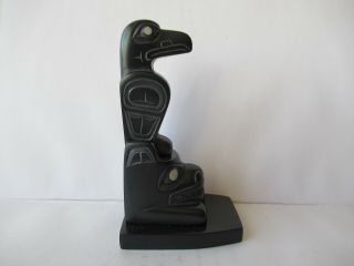 Northwest Coast Native Art (haida) Argillite Raven And Bear Sculpture