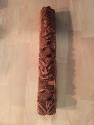 Hand Carved Hawaiian Tiki Totem Pole Statue Tropical Polynesian Hard Wood