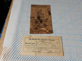 1927 - 1931 Premium Receipt Book Knights Life Insurance Co.  Pittsburgh Pa Premiums