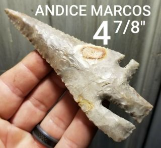 Huge Andice Marcos Arrowhead Spear Point Native Indian Artifact 4 7/8 " Texas