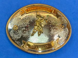 Huge.  All Around Champion Rodeo Western Belt Buckle Made Of German Silver