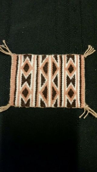 Miniature Navajo Rug With Three Color Geometric Patterns By Louise Yazzie