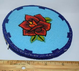 Great Basin Shoshone Indian Beaded Rose Floral Coin Purse Native American 3