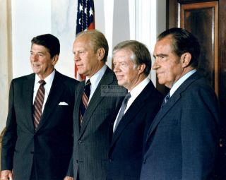Ronald Reagan W/ Gerald Ford,  Jimmy Carter And Richard Nixon 8x10 Photo (az997)